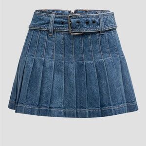 Mera Denim Pleated Mini Skirt with Buckle